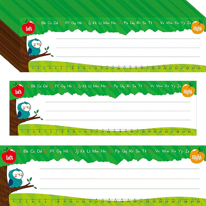 40 PCS Desk Name Tags, Erasable, Reusable & Waterproof Desk Nameplates with Alphabet, Number Line 1-30 Traditional Manuscript Name Plate for Classroom School Student (12” x 3.5”)