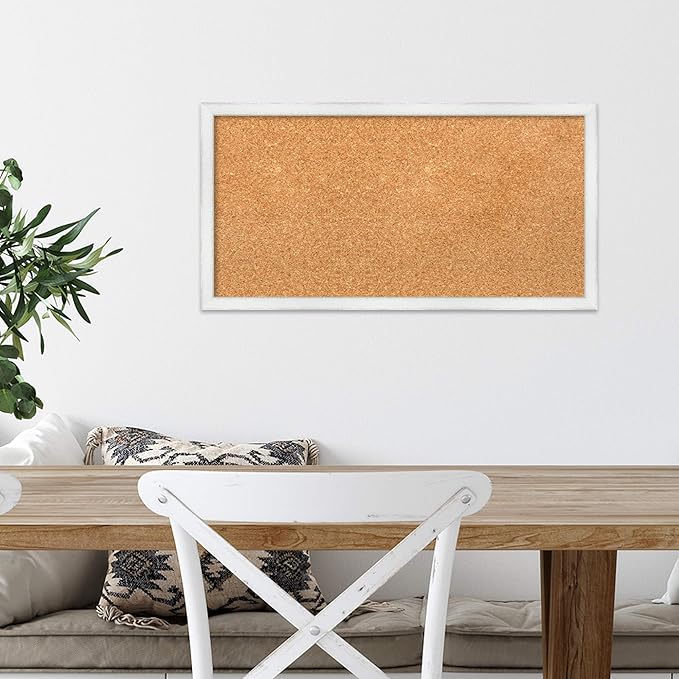 Amanti Art Natural Cork Board for Wall, 13x25 Vision Board with White Frame, Small Corkboard Office Decor for Home Organization, Country Rustic Corkboard Pinboard to Display Items for Home
