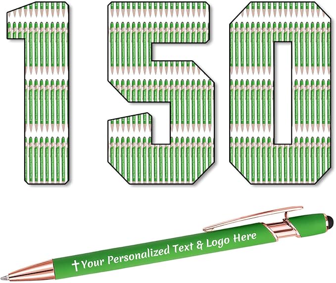 STREADVE 150 Personalized Custom Pens Engraved Writing Pen with Name Logo, Customized Promotional Items Stylus Pen Gifts for Men Women Realtor Nurse Wedding Business, Green
