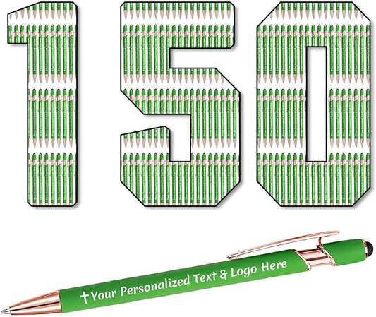 STREADVE 150 Personalized Custom Pens Engraved Writing Pen with Name Logo, Customized Promotional Items Stylus Pen Gifts for Men Women Realtor Nurse Wedding Business, Green
