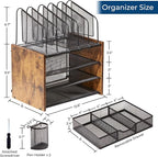 Y YOMA Wooden Desk Organizer, 4-Tier Mesh Desk Organizer with Drawer, Paper Tray & 5 Vertical File Holders, 2 Pen Holders, Desktop Organizer and Accessories for Home Office Dorm