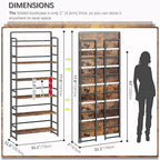 4NM No Assembly Extra Wide 6 Tiers Folding Bookshelf Storage Shelves Vintage Bookcase Standing Racks Study Organizer Home Office (Rustic Brown Black)