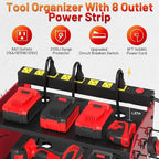 CFMASTER Power Tool Organizer Wall Mount wtih Charging Station,4 Drill Holder Wall Mount with 8 Outlet Power Strip,3 Layers Heavy Duty Tool Rack with Hooks,Screwdriver Organizer in Workbench,Garage