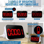 Kitchen Digital RED Timer, Count Down Up, Rechargeable, Vibration Mode Adjustable Volume and Brightness LED Display, Time Management Cook, Desk
