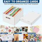 6Pack Greeting Card Organizer, Greeting Card Storage Box with 40 Dividers Holds 900 Cards+, Large Capacity Greeting Card Holder with 8 Sticker Labels White Card Box for Storing Cards, Photos, Postcard