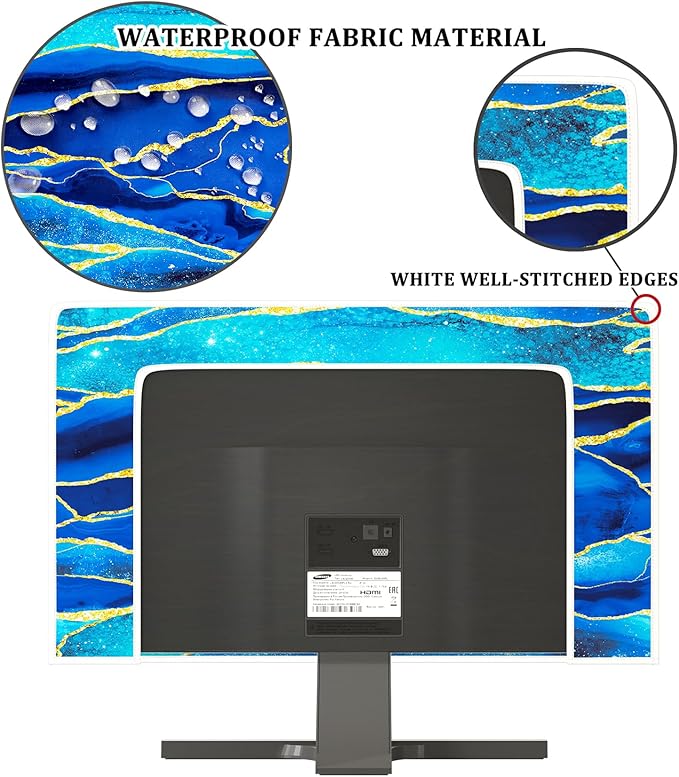 Baocicco Royal Blue Marble Waterproof TV Cover 40, 41, 42, 43 Inch Creative Design Monitor Accessories Laptop TV LCD Screen Television Decoration for Tablet LED LCD OLED TVs Decorations