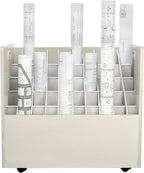 AdirOffice Adir Blue Print Storage Organizer - Mobile Roll File Cart, Construction Plan Holders, Blueprint Cabinet with Wheels, Roll Files Storage for Office and Home (50 Slots, White)