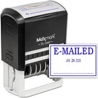 MaxMark Large Self-Inking Rubber Date Office Stamp with E-Mailed Phrase & Date - Blue Ink, 12-Year Band - Style 3