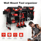 ERVNYNT 3 layers power tool organizer Loads 150lbs with 6 Cordless Drill Holder and 6 Outlet Power Strip,it’s good choice for husband birthday gift,black