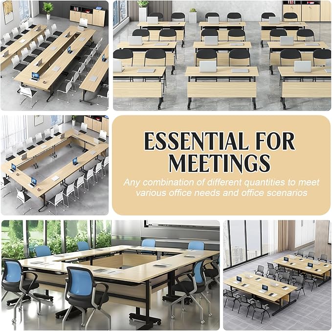 JEHUJD Conference Table,55.1''Folding Conference Room Table for 4-12 People,Mobile Flip Top MeetingTraining Table with Different Coulor and Styles for Offices, Classrooms,Meeting Room (2, 61''G)