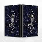 BWEGRHE Slim Credit Card Holder, Dance Skull Skeleton RFID Blocking Metal Wallet for Men & Women, Aluminum Minimalist Hard Case Pocket-Sized Business Cards Organizer (Fits Up to 10 Cards)