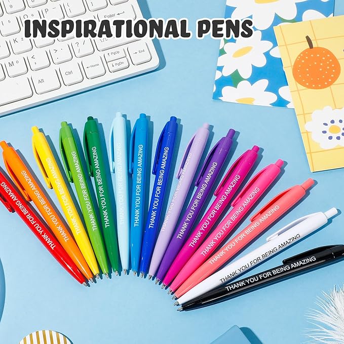 90 Pcs Ballpoint Appreciation Pen Inspirational Quotes Black Gel Ink Pens Bulk for Coworkers Employee Retractable Rolling Ballpoint Pens for Party Favors Thank You Gifts Supplies (Thank You)