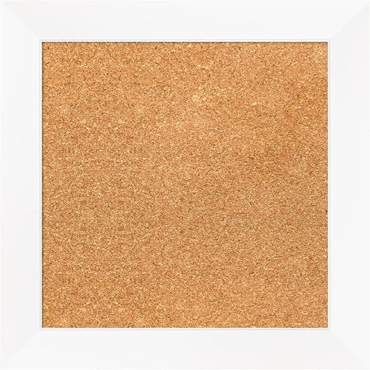 Amanti Art Natural Cork Board for Wall, 17x17 Vision Board with White Frame, Small Corkboard Office Decor for Home Organization, Modern Corkboard Pinboard to Display Items for Home Organization in