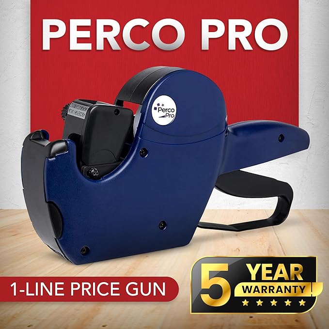 Perco Pro 1 Line Price Gun with Labels Kit, Includes 1 Line Pricing Gun, 10,000 White Labels, with Pre-Loaded Inker