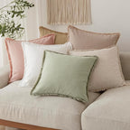 Foindtower Set of 2 Decorative Linen Fringe Throw Pillow Covers Boho Farmhouse Cushion Cover with Tassels Soft Accent Pillowcase for Couch Sofa Bed Living Room Home Decor,18×18 Inch,Light Sage Green
