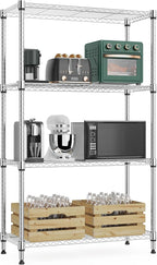 M MZG 1000 lbs 4Tier Shelf Metal Storage Shelves Wire Rack Closet Organizers with Wheel for Garage Kitchen Bathroom Laundry Chrome 13.7" D x 23.6" W x 53.4" H