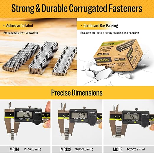 meite Corrugated Fasteners MC114 25 Gauge 1-Inch Crown 1/4-Inch Length Corrugated W Fastener Staples 8,000 PCS/Case (1 Case Pack)