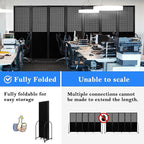 Folding Room Partition,Freestanding Privacy Divider,Portable Office Divider Wall,Commercial Space Partition Screen,Perforated Felt Panel Design,18'5"W x 6'7"H,7 Panel,Black
