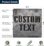 Custom Sign, Custom Street Sign, 11 Font Colors, 13 Font Styles, 4 Hole Options, 22 Sizes, 18x18 Inches, Rust Free DiBound, Fade Resistant, Made in USA by My Sign Center (Grunge Metal)