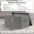 Graciadeco Medium 15" 21 Quart Collapsible Stackable Storage Bins with Lids, 5 Packs Grey Foldable Fabric Closet Boxes Heavy-duty Linen Cube Baskets Container for Bedroom Office (15 x 11 x 8)