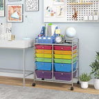 LDAILY 12 Drawer Rolling Storage Cart, Craft Cart Organizer on Wheels w/Metal Frame, Large Capacity & Smooth Drawer, Rolling Cart w/Drawers for Classroom, Office