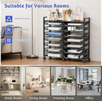 Simple Trending Rolling File Storage Cart, 15-Tier Metal Desk File Organizer with 14 Mesh Sliding Trays, Multi-Functional Clutter Cart for Office Home School, Black