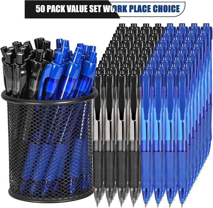 deegtran Pens Bulk, 50 Pack No Bleed Black & Blue Ink Click Pens with Soft Grip, Wholesale Retractable Ballpoint Pens for Office School, Medium Point Smooth 1.0MM
