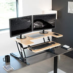 VIVO 36 inch Height Adjustable Stand Up Desk Converter, V Series, Quick Sit to Stand Tabletop Dual Monitor Riser Workstation, Light Wood Top, Black Frame, DESK-V000VO
