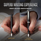 Scriveiner Personalized Luxury EDC Fountain Pen (Medium), Stunning Matt Black Pocket Pen, Chrome Finish, Schmidt German Nib, Best Engraved Fountain Pen Gift Set for Men & Women, Name Engraving