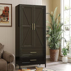 SUPEER Metal Wardrobe Cabinet with 2 Drawer and Hanging Rod, 70.9" H Metal Armoire Wardrobe Closet with Adjustable Shelf for Bedroom, Laundry Room, Home,Office,Installation Required,Black