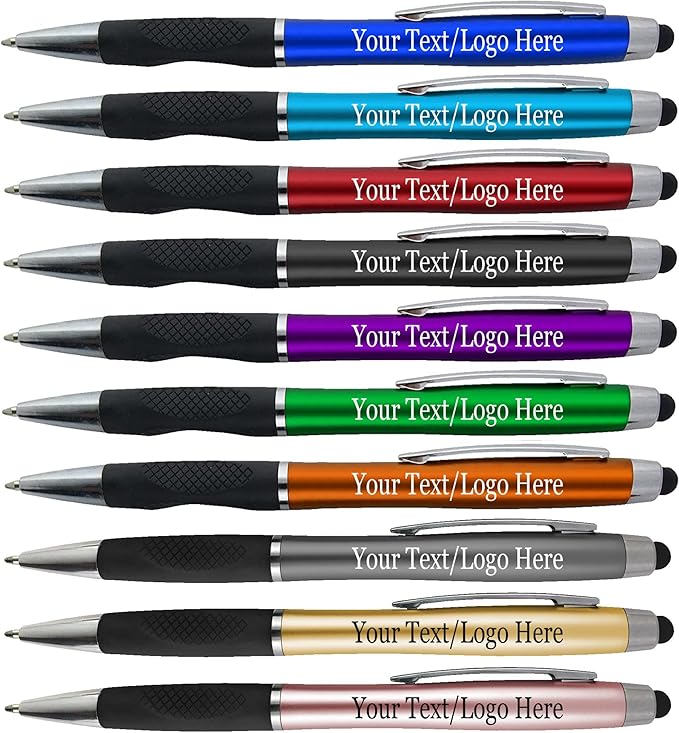 Personalized Stylus Pens With your Custom Logo or Text-300 Pack Bulk-for Businesses, Parties, and Events, 2 in 1 Ballpoint Pen + Capacitive Stylus for Touchscreen Devices, Purple Barrel, Blue Ink