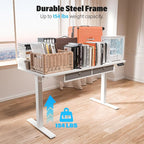 Kingant 40 x 24 Inch Electric Standing Desk with 4 Drawers, Height Adjustable Sit to Stand Computer Desk with Storage Shelf and C-Clamp Mount Compatibility for Home Office, White