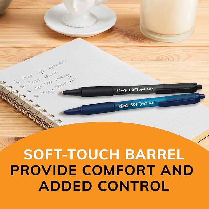 BIC Soft Feel Red Retractable Ballpoint Pens, Medium Point (1.0mm), 12-Count Pack, Red Pens With Soft-Touch Comfort Grip