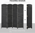 HOMCOM Room Divider, 4 Panel Folding Privacy Screen, 5.6' Tall Freestanding Partition for Home Office, Bedroom, Black