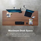 VARI Electric Standing Desk - Varidesk Height Adjustable Sit/Stand Desk - Dual Motor with Memory Presets, Stable T-Style Legs - Gaming or Home Office Workstation - 72”x30”, Walnut