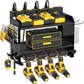CFMASTER Power Tool Organizer Wall Mount with Charging Station-Heavy Duty Modular System with 4 Drill Holder,8-Outlet Power Strip,3 Shelves,Battery Racks,Hooks & Cord Management for Garage Workshop
