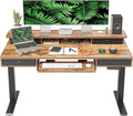 FEZIBO 55'' x 24" Height Adjustable Electric Standing Desk with 4 Drawers and Keyboard Tray, Home Office Table for Work, Study, Gaming, Writing, Rustic Brown