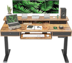 FEZIBO 55'' x 24" Height Adjustable Electric Standing Desk with 4 Drawers and Keyboard Tray, Home Office Table for Work, Study, Gaming, Writing, Rustic Brown
