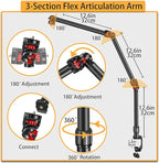 DImotliyor Overhead Camera Mount Desk Stand, 3-Section Flexible Detachable Articulating Arm with 1/4“ 3/8" 5/8" Screw&360° Ball Head, C-clamp Tabletop Mount for DSLR Camera/Webcam/Microphone/Lights