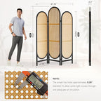 Asnefeli Room Divider 3 Panel, Hand-Woven Rattan Room Divider with Wooden Frame, Unique Design Foldable Privacy Screen, Portable Freestanding Partition Screen for Home Office, Bedroom, Black