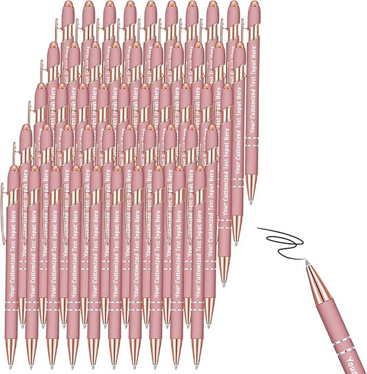 Up to 500 Pcs Personalized Ballpoint Pen Custom Pens Free Engraved Bulk with Name Logo Soft Black Ink Stylus with Touch Metal Office Gift for Anniversaries Graduations Birthdays