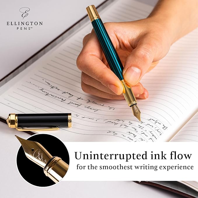 Ellington Pens Luxury Fountain Pen Set - Smooth Fine Nib - Includes 3 Ink Cartridges, Refillable Ink Converter, Gift Box -Fountain Pens For Writing, Calligraphy, Journaling, Sketching (Urban Hunter)