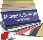 Personalized Name Plate with Choice of Mounting Holders for Walls, Doors, Cubicles, Hanging and More - Custom Purple Plastic White Letters - USA Made 2x10 - B13