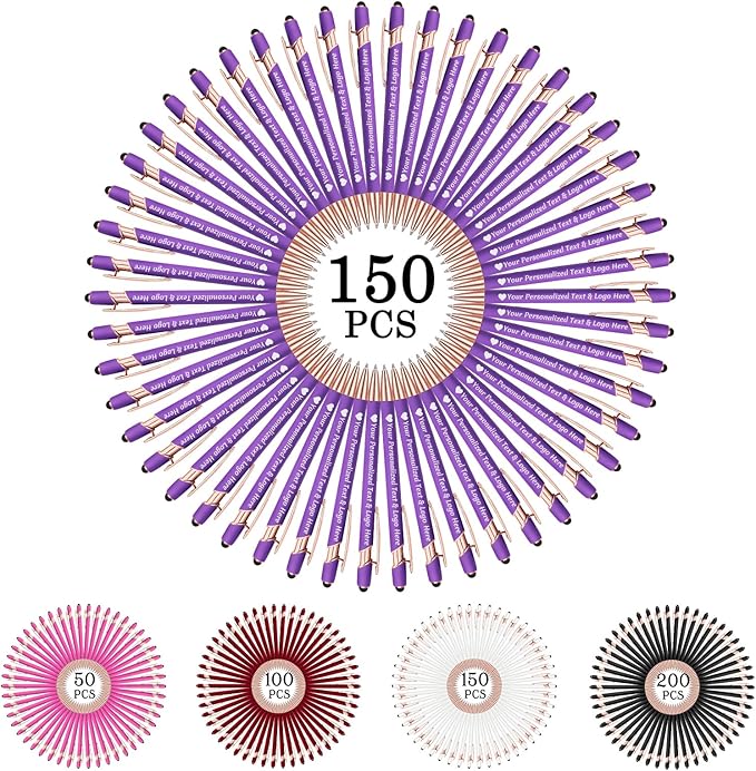 STREADVE 150 Personalized Custom Pens Engraved Writing Pen with Name Logo, Customized Promotional Items Stylus Pen Gifts for Women Realtor Birthday Wedding Business, Purple