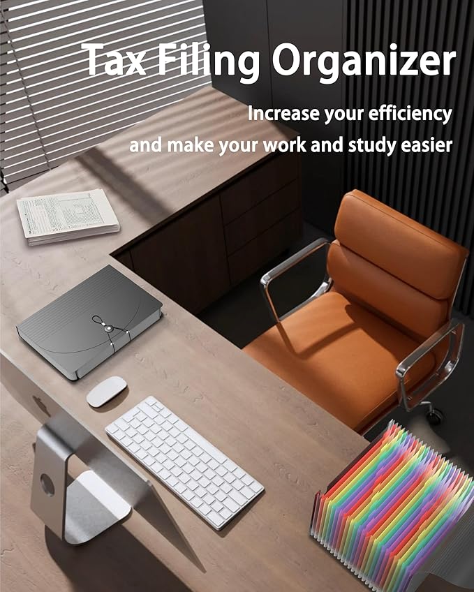 Accordion File Organizer, 2 Pack 24 Pockets Expanding File Folders, Portable Monthly Bill Receipt Documents Organizer with Colorful A-Z Tabs, Letter/A4 Size - Black