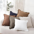 Foindtower Set of 2 Decorative Linen Fringe Throw Pillow Covers Cozy Boho Farmhouse Cushion Cover with Tassels Soft Accent Pillowcase for Couch Sofa Bed Living Room Home Decor,18×18 Inch,Khaki Brown