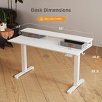 Claiks Electric Standing Desk with 2 Drawers, Adjustable Standing Desks with Storage, Height Adjustable Stand up Desk for Home Office with 2 Hooks,55 Inch White