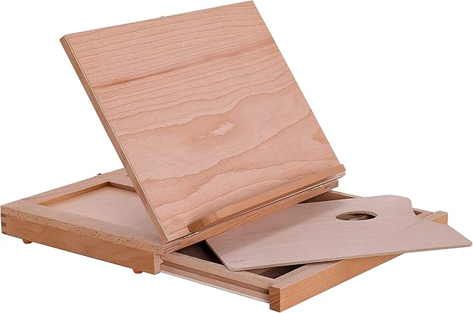 U.S. Art Supply Solid Solana Adjustable Wood Art Easel: Portable Beechwood Tabletop Easel with Storage Drawer & Palette for Painting & Drawing, Artist Desktop