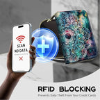 BWEGRHE Cute Credit Card Holder with Zipper, Art Mandalas RFID-Blocking Card Case Small Wallet for Women Men, Multi-slot Card Organizer Case Travel Accordion Wallet