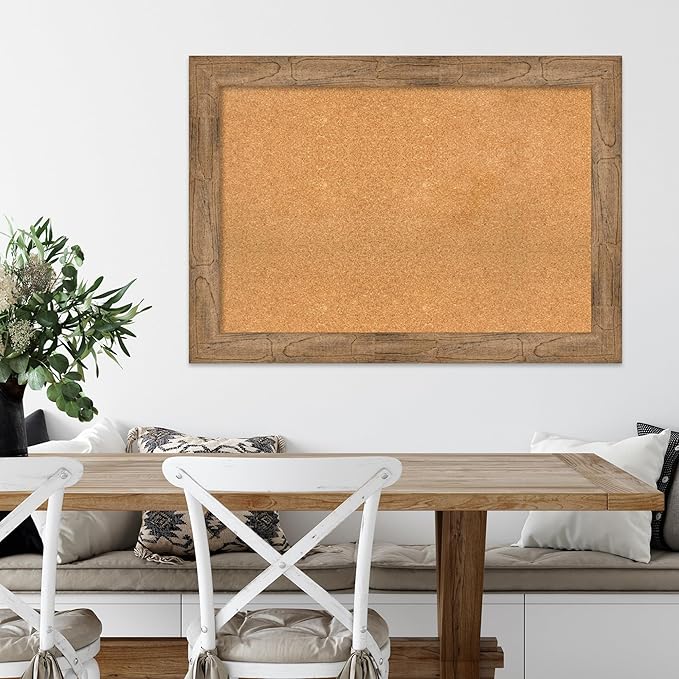 Amanti Art Natural Cork Board for Wall, 30x42 Vision Board with Brown Wood Frame, Large Corkboard Office Decor for Home Organization, Rustic Farmhouse Corkboard Pinboard to display items for home